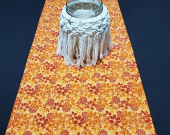 Quilted Table Runner, Fall, Autumn, Orange, Natural White, Floral