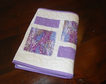 Quilted Table Runner, Purple, Blue, Green, White, Floral, Farmhouse, Modern