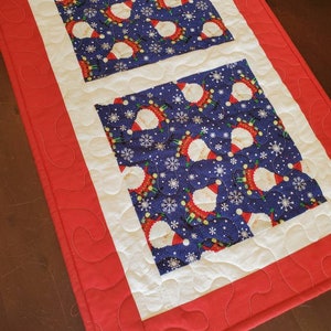Christmas Quilted Table Runner, Santa, Snowflakes, Red, Blue, White