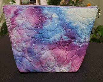 Quilted Cosmetic Bag, Tie Dye Makeup Bag, Boho Hippie Bag, Blue, Purple, Gift for Her, Teacher's Gift, Bridesmaid Gift, Bestfriend Gift