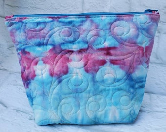 Quilted Cosmetic Bag, Tie Dye Makeup Bag, Boho Makeup Bag, Hippie Pouch, Blue, Pink, Orange