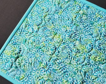 Quilted Table Runner, Teal, Yellow, Green, Natural White, Floral, Daisy, Cottagecore, Spring