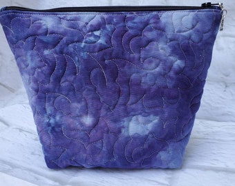 Quilted Cosmetic Bag, Tie Dye Makeup Bag, Boho Makeup Bag, Hippie Pouch, Purple, Blue,
