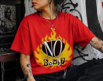 T-shirt du groupe No Doubt, T-shirt graphique No Doubt Flame, Produits dérivés du groupe ska punk des années 90, Vêtements pour fans de Gwen Stefani, T-shirt de concert rétro