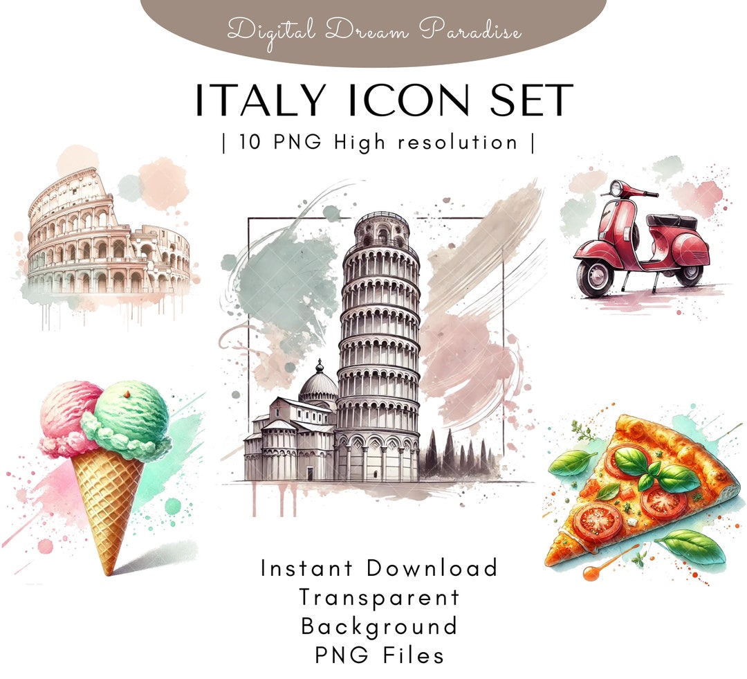Italy Icon Clipart Bundle With Transparent Backgrounds | 10 High ...