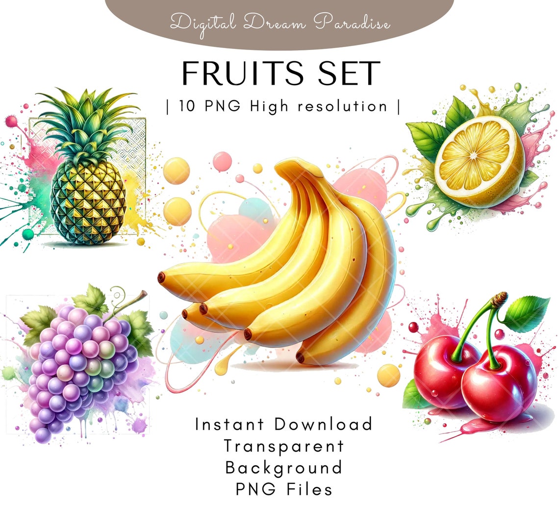 Fruits Clipart Bundle With Transparent Backgrounds | 10 High Quality ...