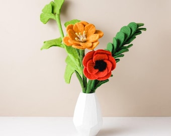 Bouquet de fleurs en feutre éclatant de pavot