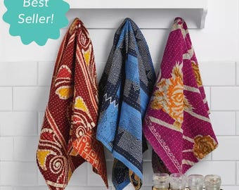 Juego de 3 paños de cocina Kantha reciclados