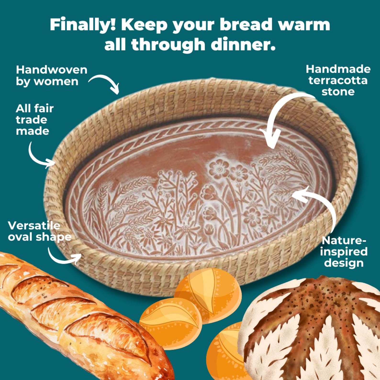 Wildflower Bread Warmer Basket