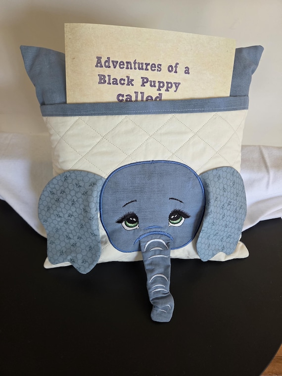 Reading Pillow - Elephant Pillow with insert and Book Pocket, 14x14, Cotton fabric