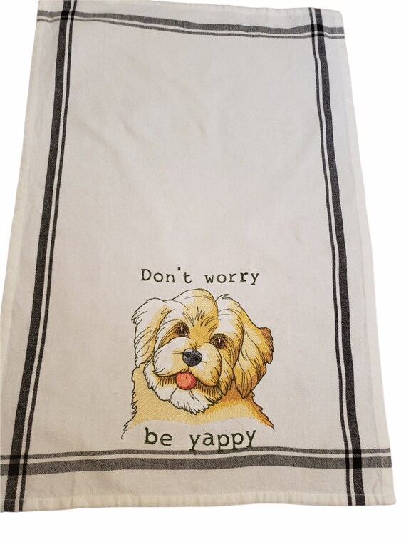 Tea towel.  Embroidered puppy towel