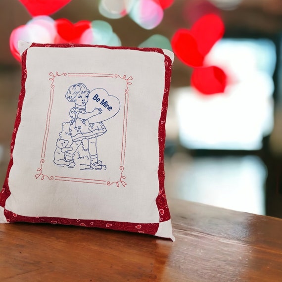 Vintage Valentine  Embroidered Pillow 2