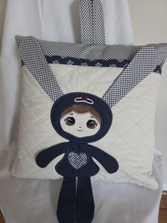 Reading Pillow - Navy Bunny Pillow with Book Pocket, 14x14, Insert,