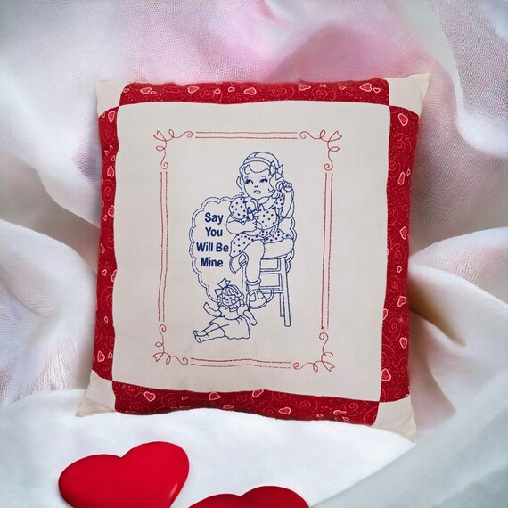 Vintage Valentine Sweetheart Embroidered Pillow 1