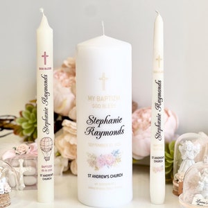 Vela de bautismo personalizada, vela de bautizo personalizada, vela de bautismo floral, vela con foto, vela cónica ceremonial de bautismo boho