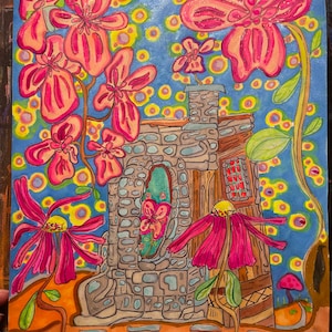 Fairy Cottage #1 - Mix Media Art- 9X11