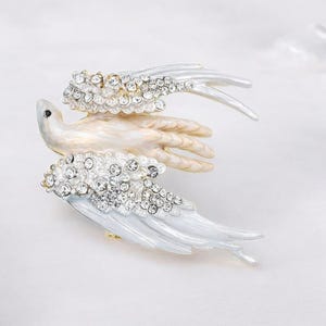 Vogel Brosche | Weiße Taube Anstecknadel | Strass-Brosche | Einzigartige Brosche | Emaille Pin | Vogel-Liebhaber-Geschenk | Natur inspiriert Schmuck Geschenk