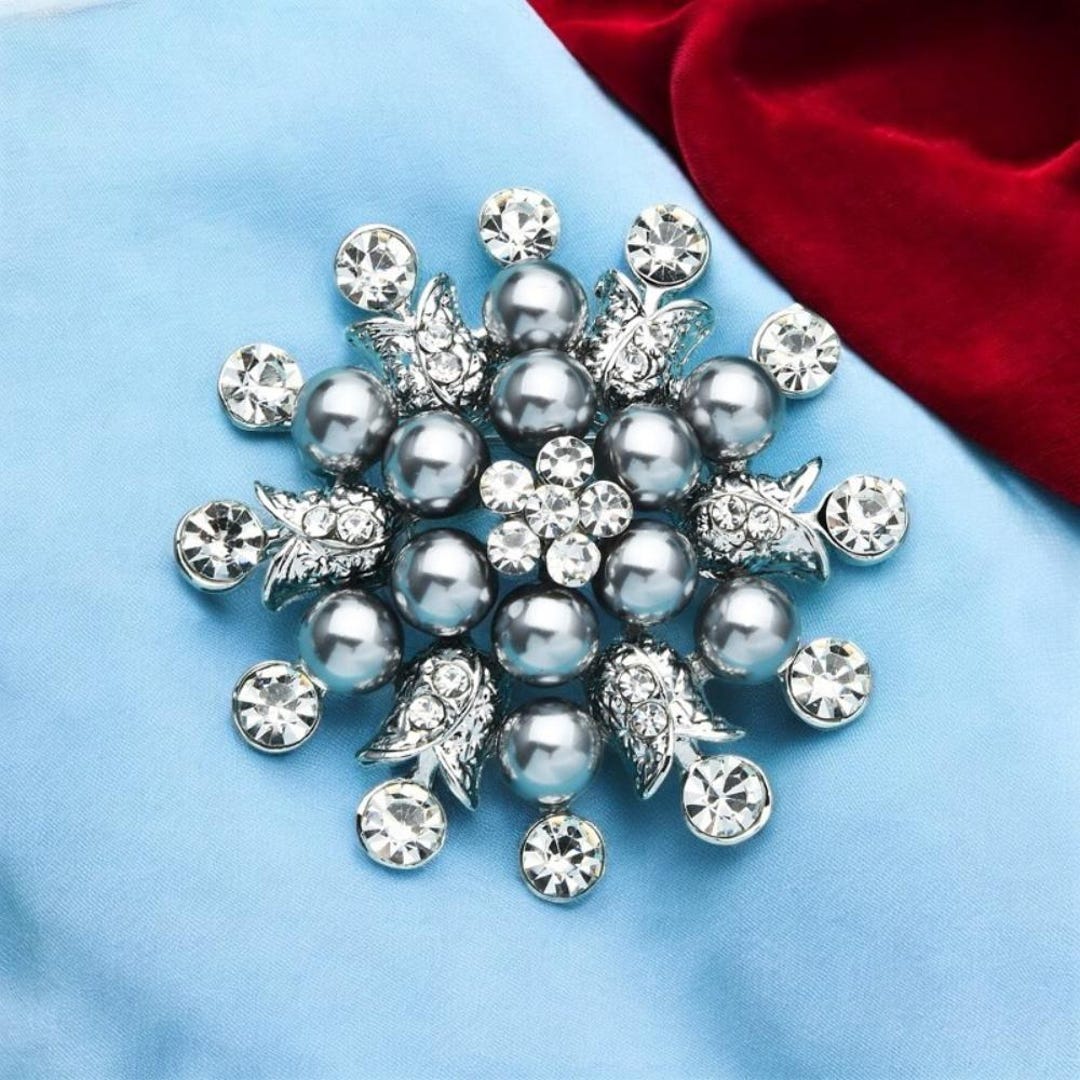 Broche Flocon De Neige Strass Argenté - Épingle à écharpe Laiton Et Verre, Marque Parisienne