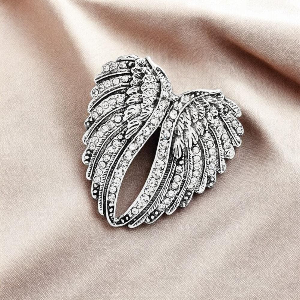 Broche Ailes D'Ange En Acier Blanc Avec Strass - Épingle à Vêtement - Bijou Fantaisie Élégant - Cadeau Mode - 5