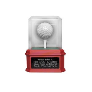 Personalized Golf Ball Display Case with Engraved Tag – Custom Golf Trophy Stand Gift