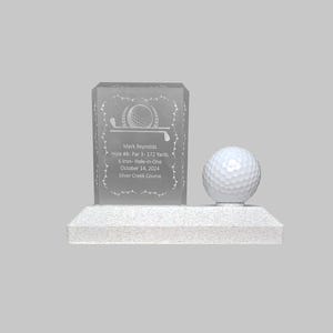 Golf Glass Award with 3D Printed Marble Stand – Custom Engraved Trophy, Golf Ball Holder, Tournament Keepsake & Gift