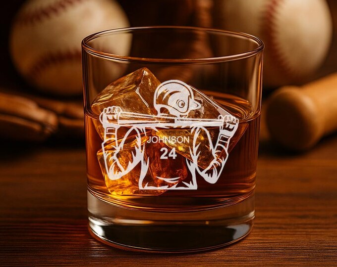 Custom Baseball Whiskey Glass: Personalized Jersey Number Gift