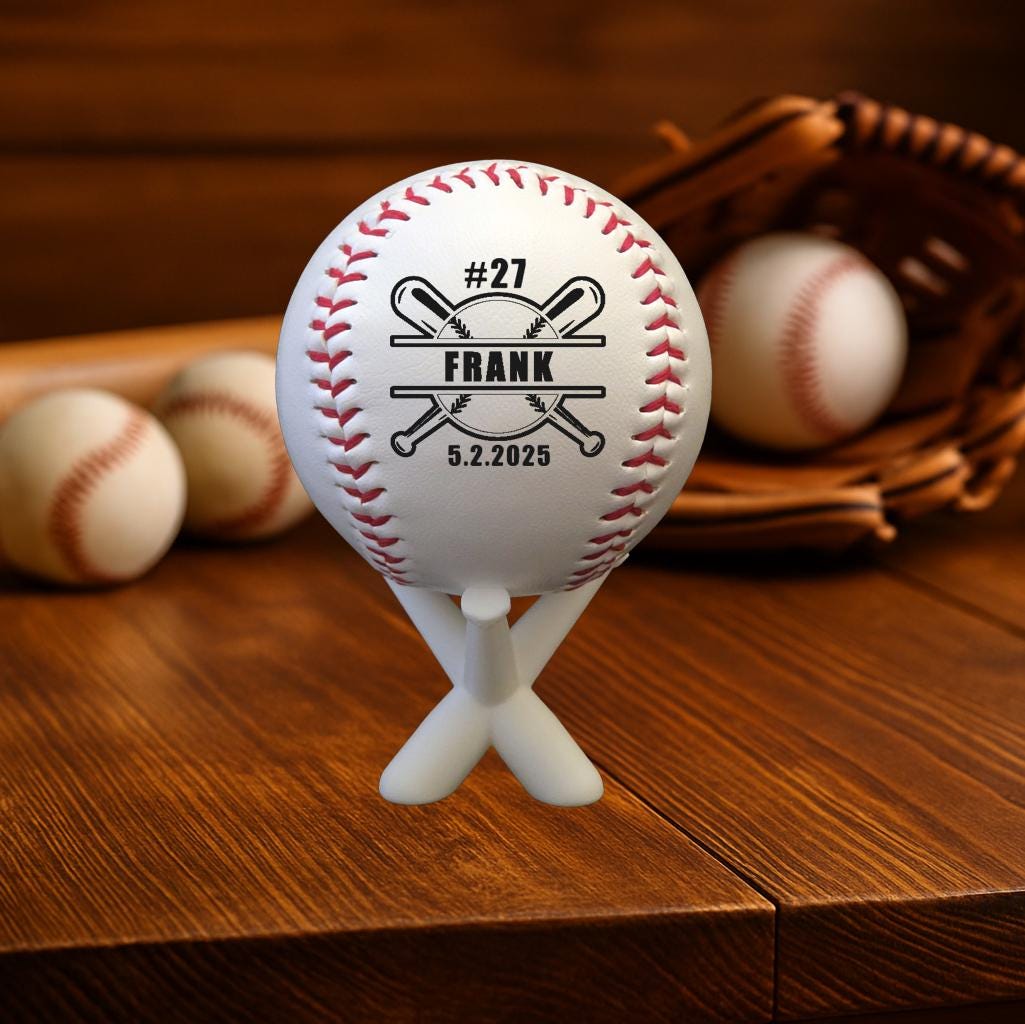 Engraved Baseball: Personalized Crossed Bats Design, Coach/Player Gift