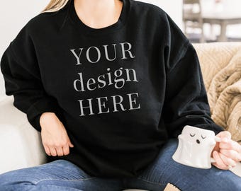 Gildan 18000 Black Halloween Sweatshirt Mockup | Gildan 18000 Mockup | Fall & Halloween Mockup | 18000 Halloween Mockup