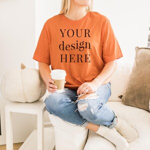 Bella Canvas 3001 Burnt Orange Fall Mockup, Autumn BC 3001 Mockup, 3001 Burnt Orange Mockup, Print on Demand, Halloween Thanksgiving Mockup