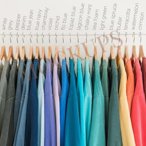 Tabla de colores Comfort Colors 1566, plantilla editable de Canva, 20 colores populares para tiendas de impresión bajo demanda, POD, Printify