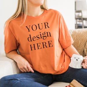 Bella Canvas 3001 Burnt Orange Halloween Mockup | 3001 Model Mockup | Fall & Halloween T-Shirt Mockup | POD | Oversized T-Shirt Mockup