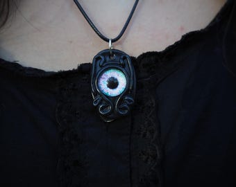 Collana con occhi fatti a mano, ciondolo occulto, gioielli in argilla polimerica