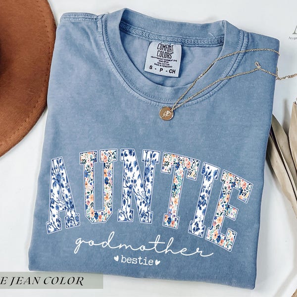 Auntie Godmother Bestie T-shirt, Gift for Godmother Proposal, Godmother Shirt, Baptism Day Gift, Auntie Godmother Gift Floral Toile Birthday