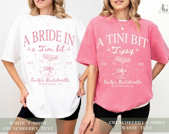 Bride In A Tini Bit Tipsy T-shirt, Espresso Martini Bachelorette Party Tee, Custom Bridal Shower Gift, Funny Martini Bride Bach club Shirts
