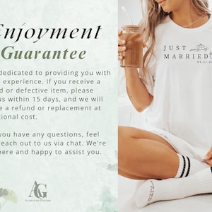 May include: White t-shirt with the text "JUST MARRIED" and the date 04.31.2026. The shirt features a car and ring graphic. The image also shows a person holding a glass with a straw.