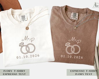 Just Married Shirt, Newlywed Matching Couple T-shirts, Personalized Mr And Mrs Honeymoon Tees,  Couples Wedding Gift For Bride And Groom