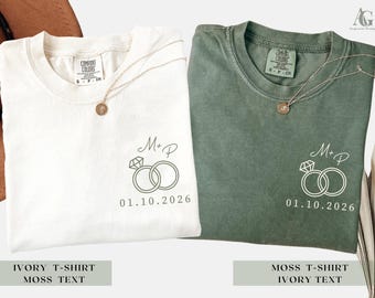 Just Married T-shirt, Newlywed Matching Couple Shirts, Personalized Mr And Mrs Honeymoon Tees,  Couples Wedding Gift For Bride And Groom