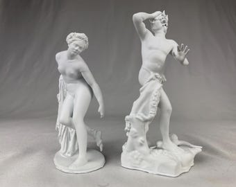 Set of 2 Orpheus and Eurydice Statues - 10cm Miniature Mythological Sculptures in White Resin | Classical Greek Art, Elegant Decoration