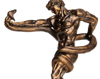 Athlete Wrestling with a Python – Resin Sculpture (Frederic Leighton Art Replica, 15cm/20cm, White/Bronze/Black)