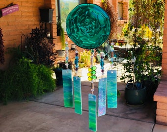 Garden Succulent-Shimmering Glass Windchime-Floral Succulent Gift