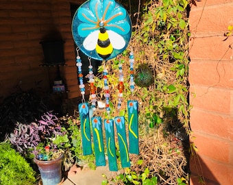 Windchime-Flower-Bee-Melodic Chime-Garden Gift Art-Window Hanging-Colorful Chime-Patio Decor