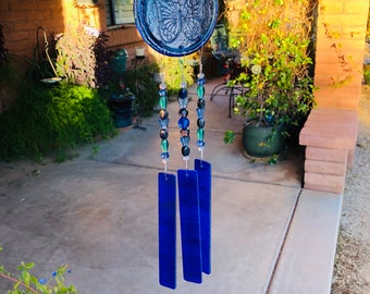 Butterfly-Blue-Glass-Windchime-Garden-Gift-Porch Decor