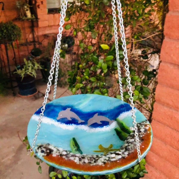 Bird Bath-Dolphin’s Garden Gift-Bird Feeder-Outdoor Art-Colorful Glass