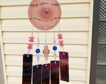 Windchime-Magenta Glass-Teacher Gift-Patio Decor