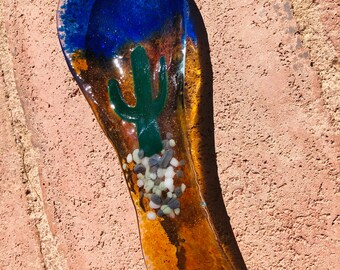 Cactus Spoon Rest-Saguaro-Gift For Her-Kitchen Decor-Glass Art