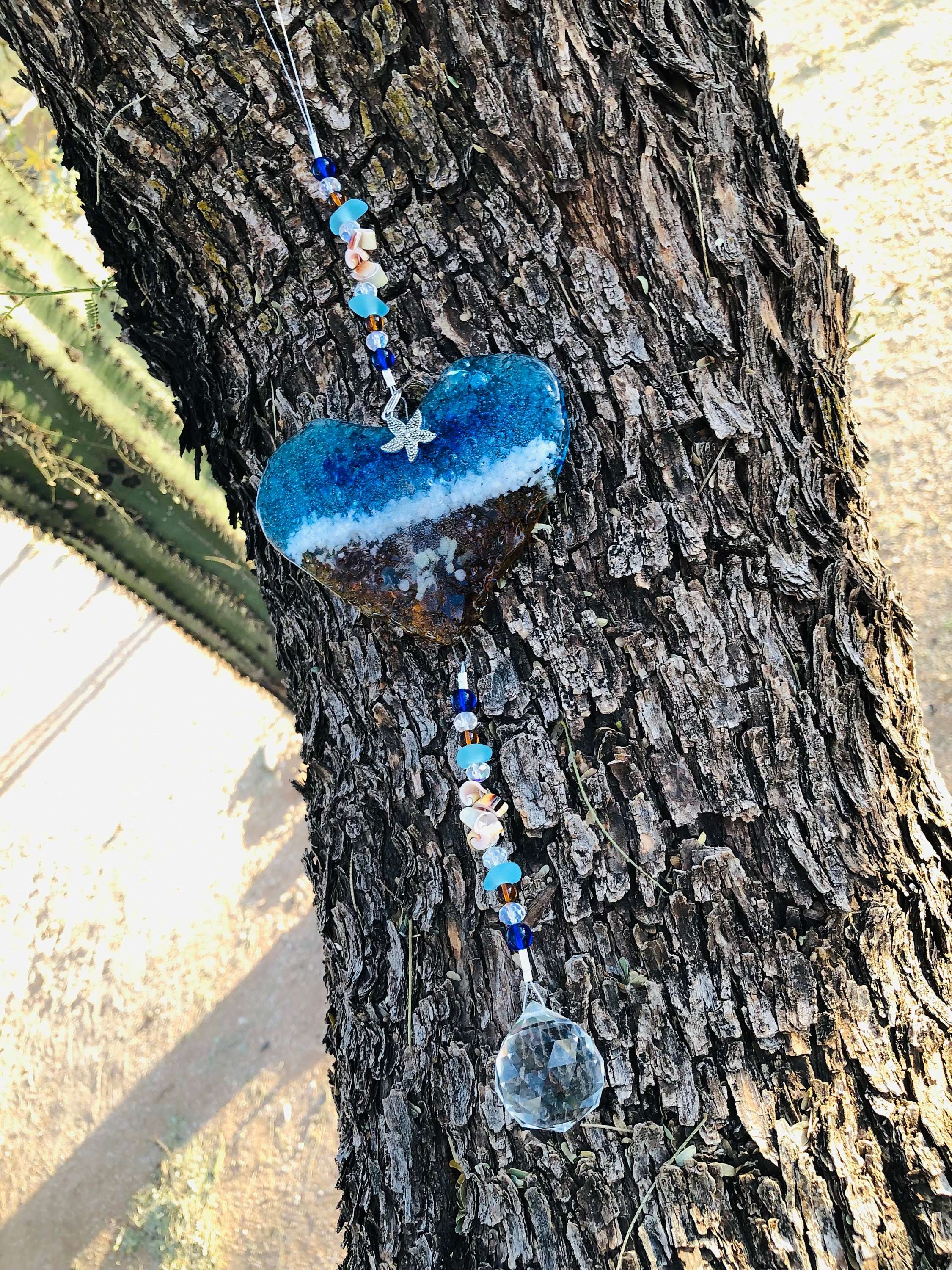 Best Seller-Ocean Suncatcher Heart-Beach Glass-Seashells-Glass Prism-Starfish-Coastal Decor-Gift for Her-Handmade Fused Glass Art
