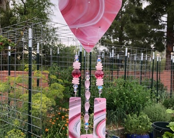 Windchime-Peppermint Pink-Teacher Gift-Patio Decor-Hanging Glass Chime