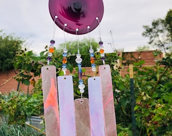 Windchime-Sherbet and Strawberry Colors-Teacher Gift-Patio Decor-Hanging Glass Chime