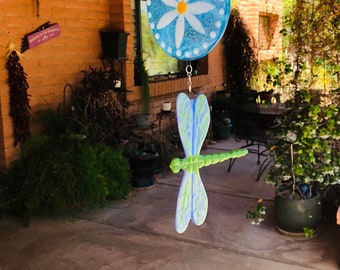 Dragonfly-Flower-Gift For Mom-Porch Decor-Mobile-Glass Yard Art-