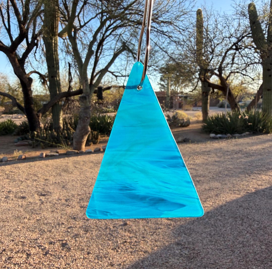 1-triangle-windcatcher-drilled-chime-shape-aqua Blue-glass-d-i-y - Etsy